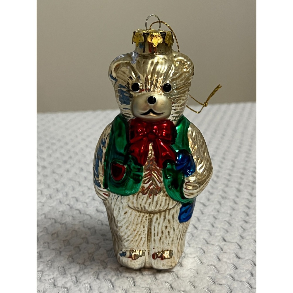 Vtg German Mercury Glass Teddy Bear Ornament Christmas Hand Blown Old World